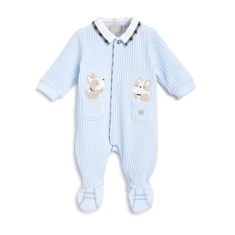 Boys Light Blue Applique Front Opening Babysuit image number 0